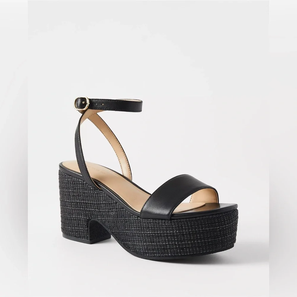 Ann Taylor Straw Platform Ankle Strap Sandals 839587